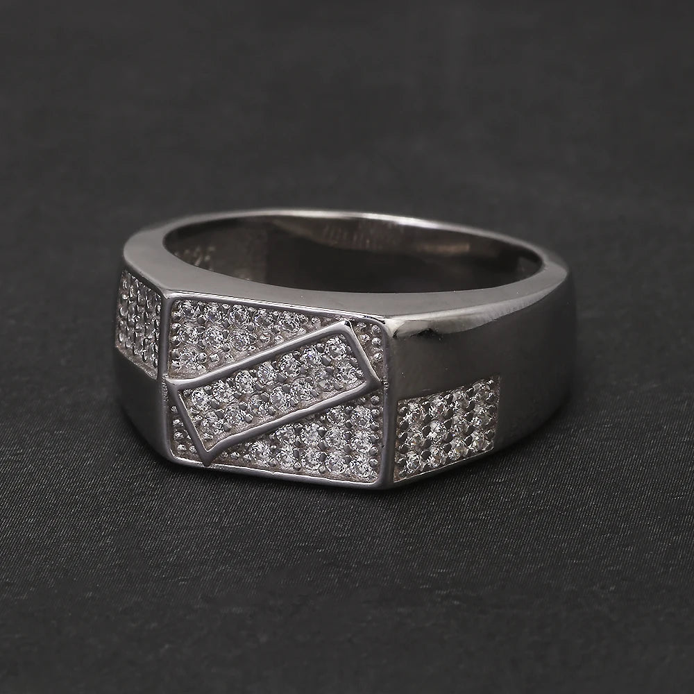 100% Sterling Silver Men Wedding Band Micro Inlaid Zircon Engagement Ring Fashion Eternity Promise Ring Luxury Designer Jewelry