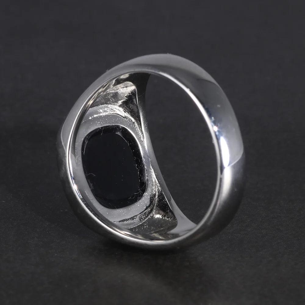 Real Pure Silver s925 Mens Rings Minimalist Turkish Rings Man Simple Finger Rings With Natural Onyx Stones Turkish Jewellery - GQTORCH Jewelry