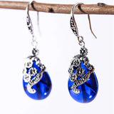Vintage Dangling Earrings Real 925 Sterling Silver Jewelry Natural Garnet Red Stone Carved Flower Drop Shaped Earrings for Women - GQTORCH Jewelry