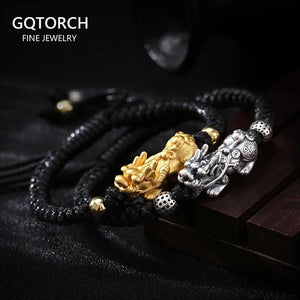 Wholesale Red String Pure Silver Jewelry 999 Pixiu 3D Sterling Silver Bracelet - GQTORCH Jewelry