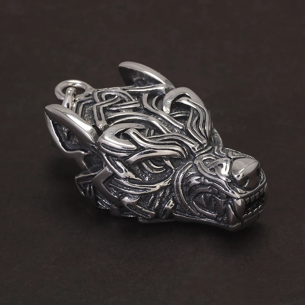 Solid 925 Sterling Silver Viking Wolf Head Pendant for Men Punk Retro Nordic Celtic Amulet Jewelry Gift