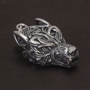 Solid 925 Sterling Silver Viking Wolf Head Pendant for Men Punk Retro Nordic Celtic Amulet Jewelry Gift