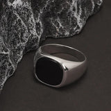 S925 Sterling Silver Black Onyx Signet Ring for Men Trendy Retro Smooth Punk Rock Party Jewelry Pinky Ring Wedding Accessories - GQTORCH Jewelry