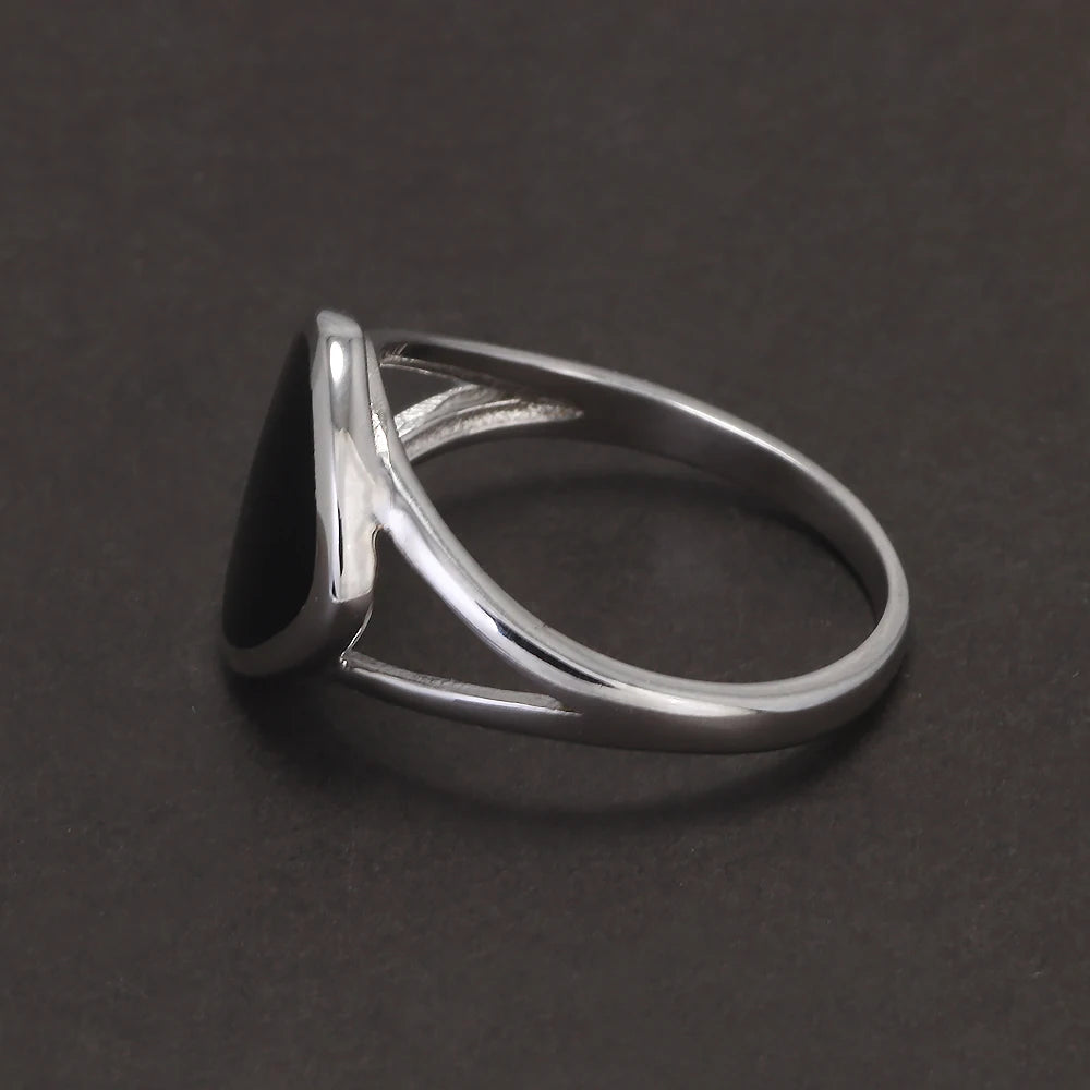 925 Sterling Silver Geometric Black Mirror Ring for Women Enameling Simple Fashion Jewelry Gift for Her