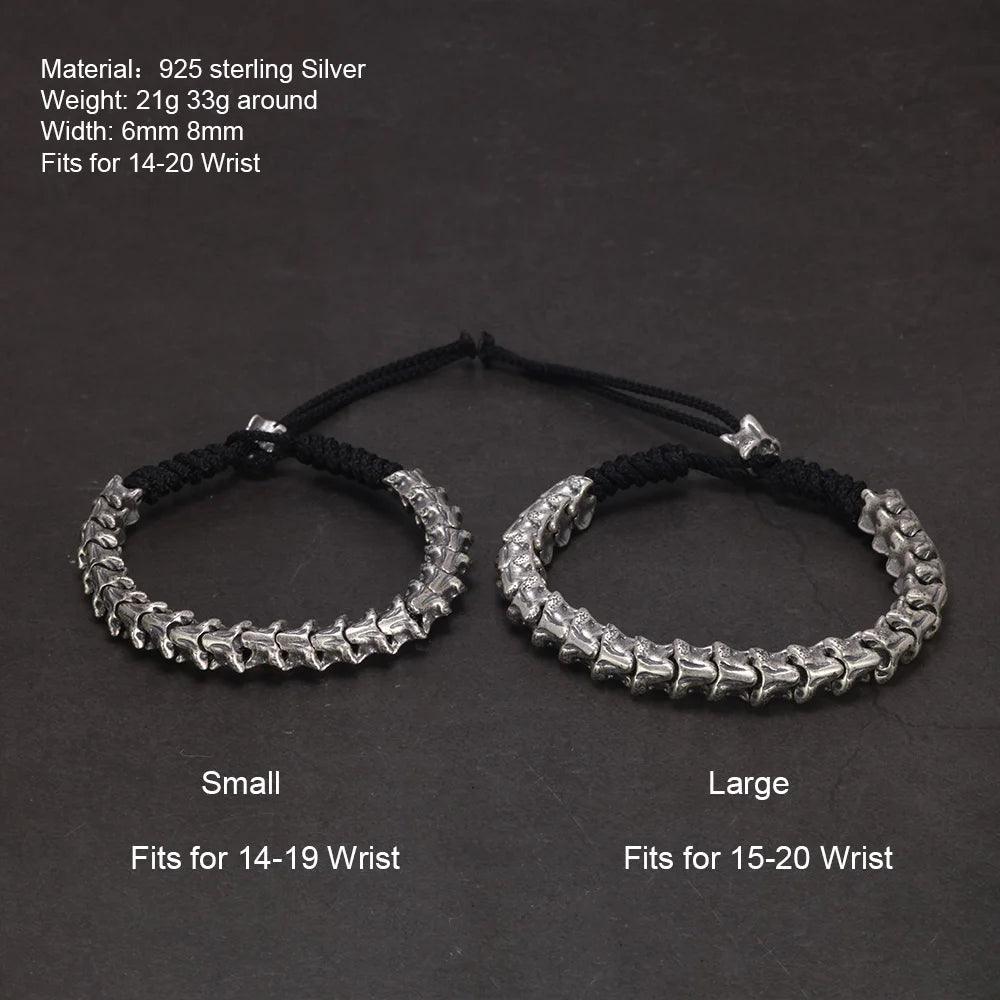 Unique Handmade Jewelry 925 Sterling Silver Snake Bone Bracelet Hand Braided Rope Chain Antient Viking Length Adjustable - GQTORCH Jewelry