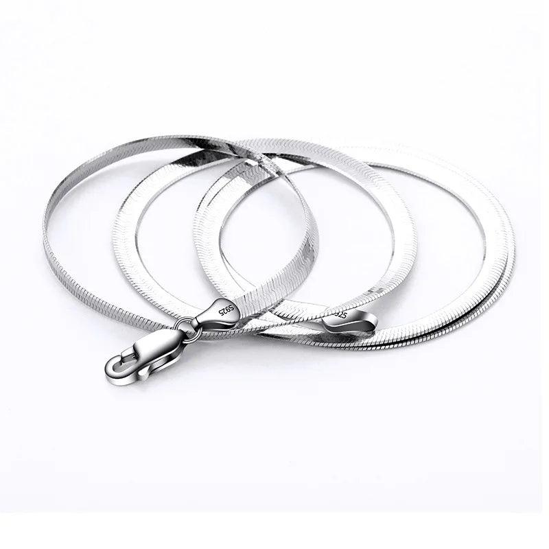 S925 Sterling Silver Necklace Bright Platinum-plated Blade Chain Flat Snake Bone Chain Clavicle Silver Chain Factory Wholesale - GQTORCH Jewelry