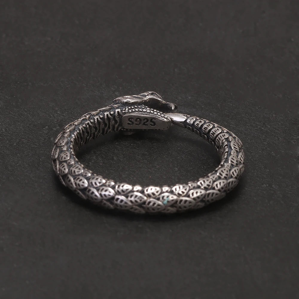 S925 Silver Gothic Antique Live Mouth Articulated Snake Open Ring for Women Men Vintage Thai Silver Color Punk Fashion Jewelry