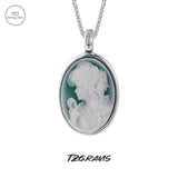 S925 Sterling Silver Natural Blue/Green Agate Goddess Oval Cameo Pendant Necklace for Women White Shell Trendy Elegant Vintage Jewelry