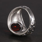 Real 925 Sterling Silver Jewelry Vintage Rings For Men Engraved Flowers With Red Garnet Natural Stone Fine Jewellery - GQTORCH Jewelry