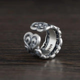 S925 Sterling Silver Vintage Thai Silver Inlaid Black Agate Ring Men and Women Hollow Pattern Wide Couple Rings Silver Ring - GQTORCH Jewelry