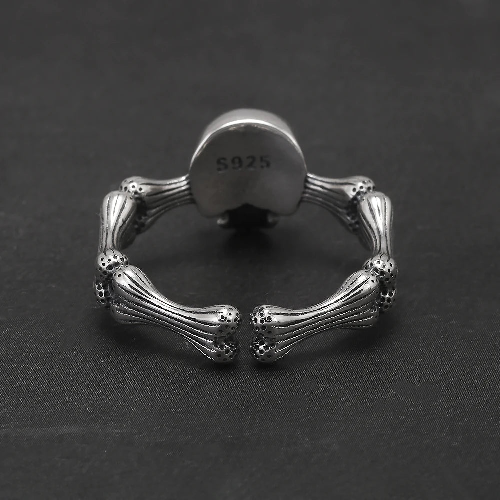 925 Sterling Silver Gothic Skull Head Ring Adjustable Cool Punk Skeleton Rings Hip-hop Retro Party Jewelry Accessories