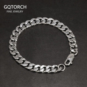 Real 925 Sterling Silver Couple Bracelet 6mm 8mm Hip Hop Rock Punk Cuban Necklace Simple Retro Men's and Women's Jewelry - GQTORCH Jewelry