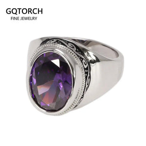 Real 925 Sterling Silver Rings For Women With Zircon Stone Amethyst Ruby Garnet Vintage Thai Silver Flower Engraved Jewelry - GQTORCH Jewelry
