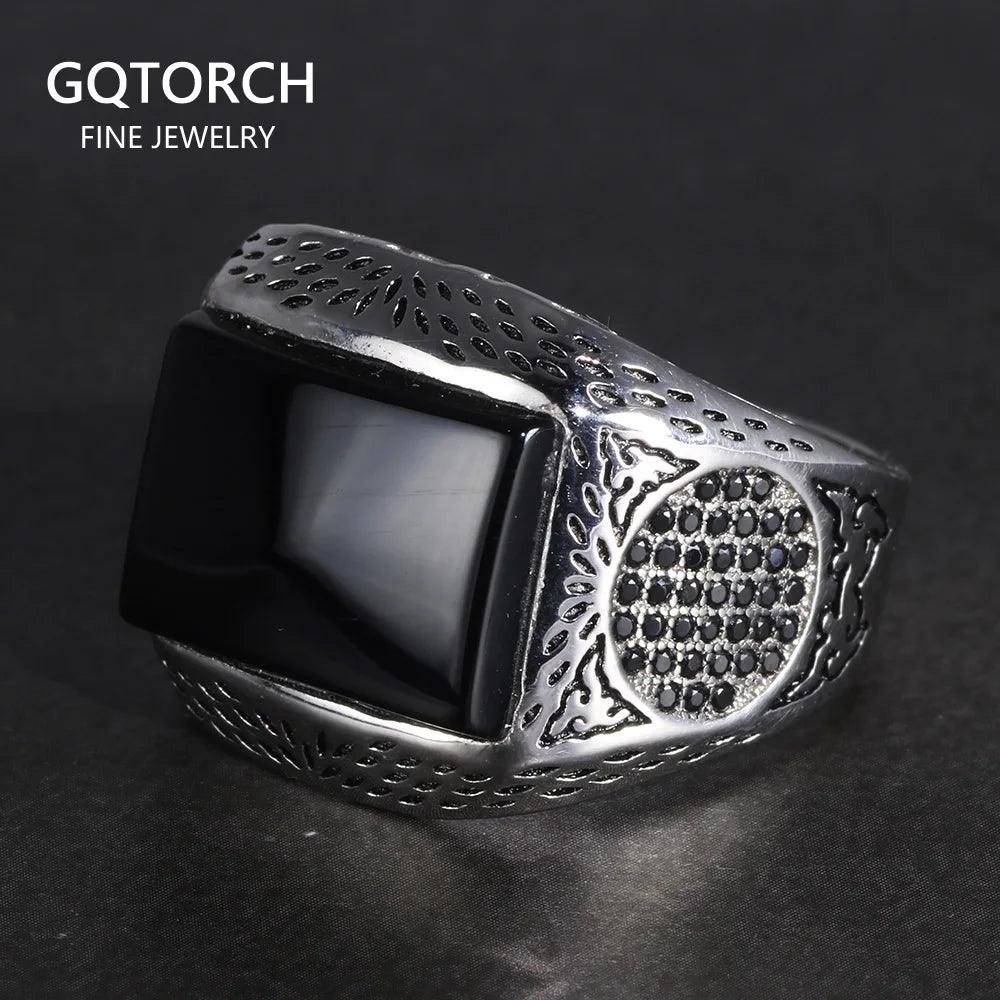 Real Pure 925 Sterling Silver Rings Retro Vintage Cool Turkey Ring For Men Mens Rings With Stones Turkish Jewelry Anel Masculino - GQTORCH Jewelry