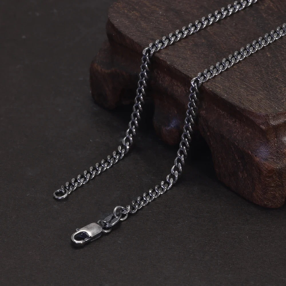 S925 Sterling Silver 2.5mm Whip Rope Men's Necklace Punk Rock Cool Fashion Long Necklace Jewelry