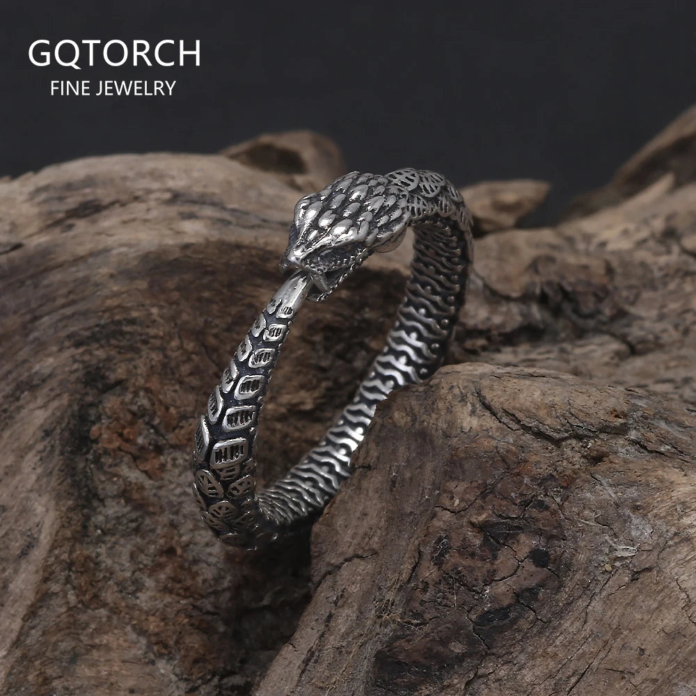 S925 Silver Gothic Antique Live Mouth Articulated Snake Open Ring for Women Men Vintage Thai Silver Color Punk Fashion Jewelry