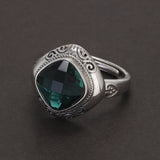Handmade 925 Sterling Silver Women's Ethnic Jewelry Set Man-made Emerald Ring Earrings Pendant Fashion Vintage Style Jewelry