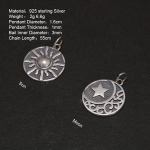 Real S925 Sterling Silver Vintage Personalized Sun, Moon, Stars, Couple Necklace Pendant Jewelry - GQTORCH Jewelry