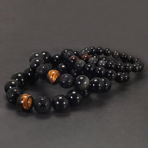 10/12/16/18mm Natural Rainbow Obsidian Beaded Bracelet for Men Pixiu Charms Tiger Eye Stone Feng Shui Lucky Jewelry