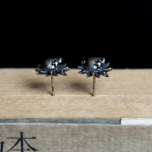 Real 925 Sterling Silver Skeleton Earrings For Women Sunflower Shape Gothic Punk Style - GQTORCH Jewelry