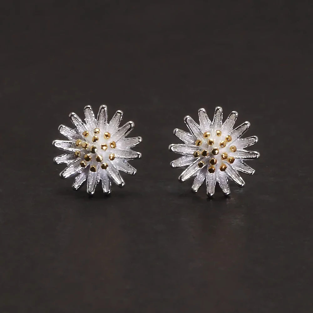 925 Sterling Silver Daisy Stud Earrings Ring Necklace Bracelet Jewelry Set for Women Fashion Trendy Cute Jewelry