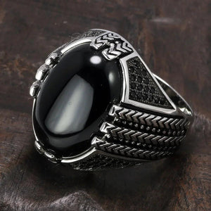 Real Pure 925 Sterling Silver Rings With Black Onyx Stone Big Turkish Rings For Men Retro Vintage Turkey Jewelry Anelli Uomo - GQTORCH Jewelry