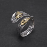 Real 925 Silver Feather Leaf Open Ring for Women Gold Butterfly Fashion Bohemia Vintage Retro Adjustable Fashion Party Jewelry
