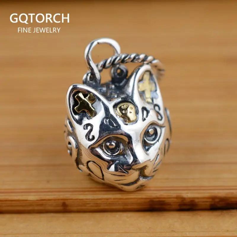 Real Pure 925 Sterling Silver Cat Rings For Women Animal Ring And Pendant Vintage Retro Style Fine Jewelry - GQTORCH Jewelry
