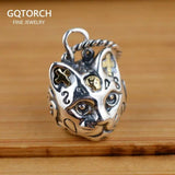Real Pure 925 Sterling Silver Cat Rings For Women Animal Ring And Pendant Vintage Retro Style Fine Jewelry - GQTORCH Jewelry