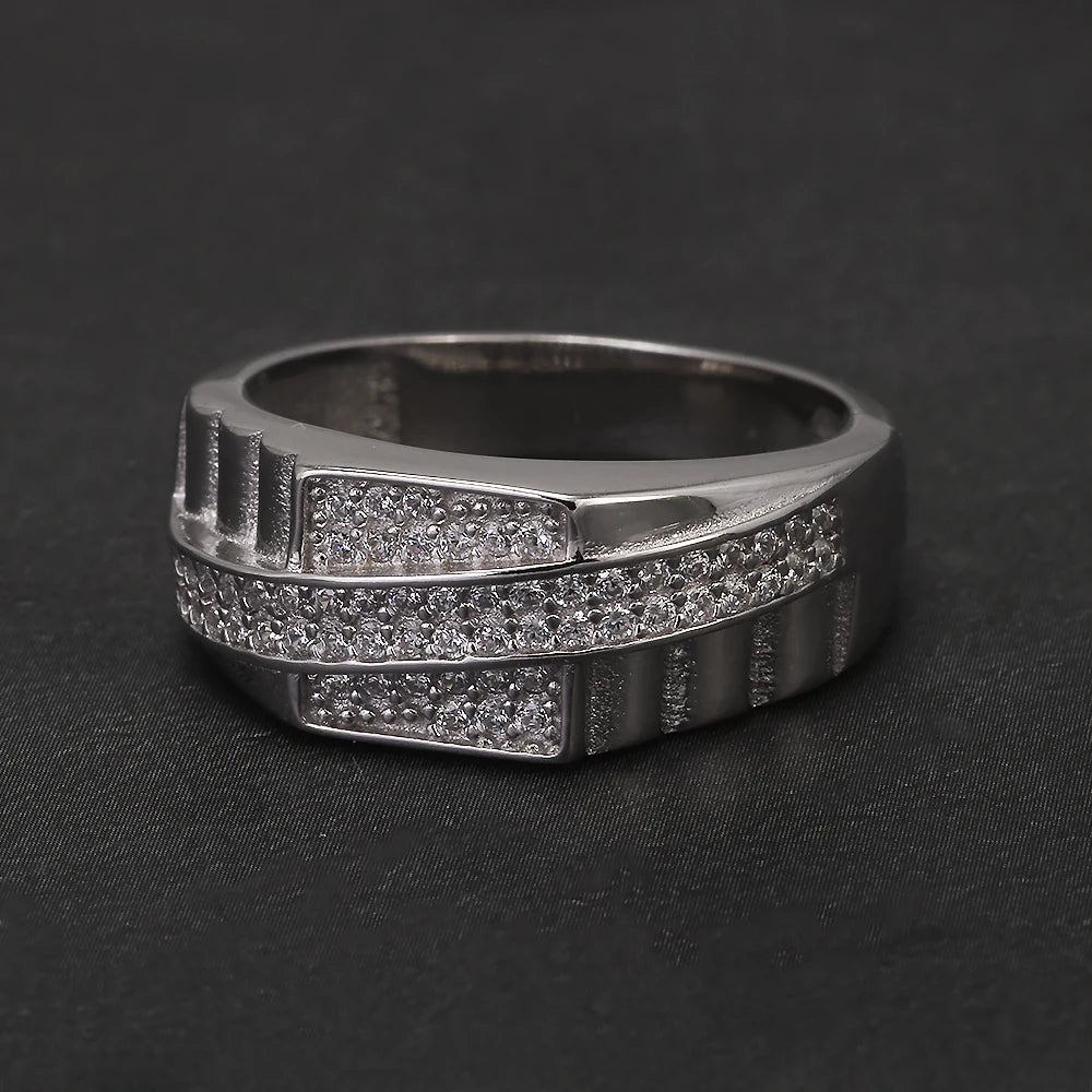 100% Sterling Silver Men Wedding Band Micro Inlaid Zircon Engagement Ring Fashion Eternity Promise Ring Luxury Designer Jewelry