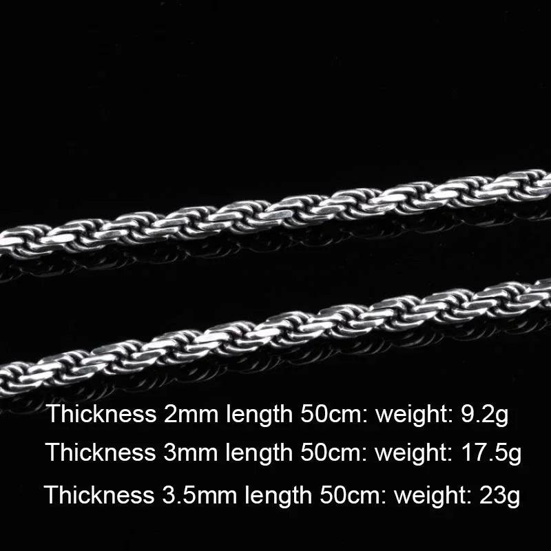 Real Pure 925 Sterling Silver Man Sweater Necklace Italy Design Twisted Braided Chain Vintage Men Jewelry Necklaces & Pendants - GQTORCH Jewelry