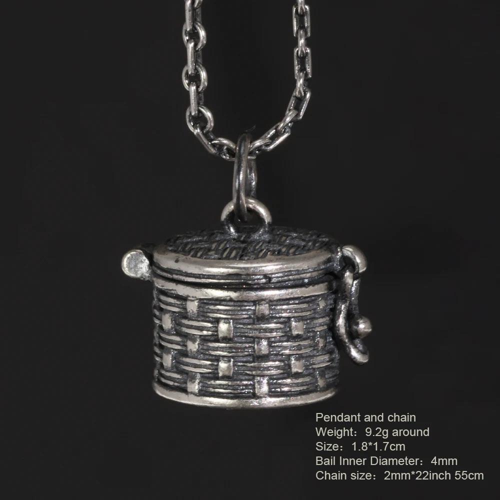 Real 925 Sterling Silver Vintage Jewelry Braid Rattan Pendant Necklace Openable Men Women Prayer Gawu Box Buddha Jewelry - GQTORCH Jewelry