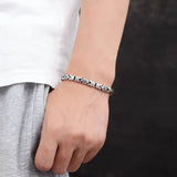 Real Pure 925 Sterling Silver 7mm Peace Pattern Bracelet for Men's Vintage Punk Set Zircon Armband Jewelry Best Gift