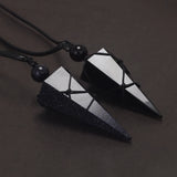 Natural Stone Geometric Pendant Necklace for Men Black Obsidian Blue Sandstone Adjusted Leather Rope Retro Vintage Jewelry