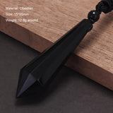 Natural Stone Geometric Pendant Necklace for Men Black Obsidian Blue Sandstone Adjusted Leather Rope Retro Vintage Jewelry