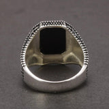 Real Pure 925 Sterling Silver Signet Rings for Men Ottoman Tugra With Black Agate Natural Stone Retro Rose Flower Engraved - GQTORCH Jewelry