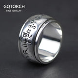 Real 990 Sterling Silver Mantra Rings Rotatable Shifting Lucky Tibetan Six Words Om Mani Padme Hum Buddha Ring For Men And Women - GQTORCH Jewelry