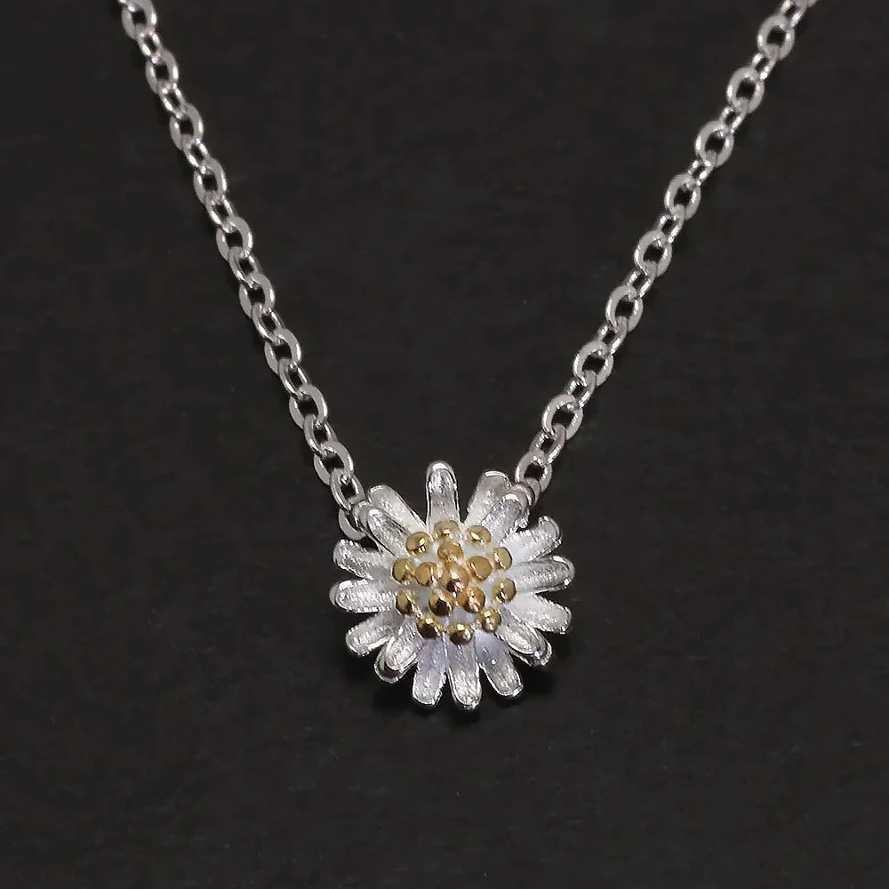 925 Sterling Silver Daisy Stud Earrings Ring Necklace Bracelet Jewelry Set for Women Fashion Trendy Cute Jewelry