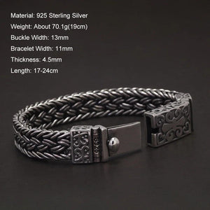 100% S925 Sterling Silver Wide Braided Charm Bracelet for Men Antique Thai Silver Symbol Woven-Chain Handmade Fine Jewelry - GQTORCH Jewelry