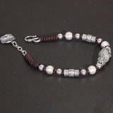 Real 999 Pure Silver Lucky Buddha Handwoven Bracelet for Men and Women Adjustable Lotus Beads Religious Jewelry - GQTORCH Jewelry