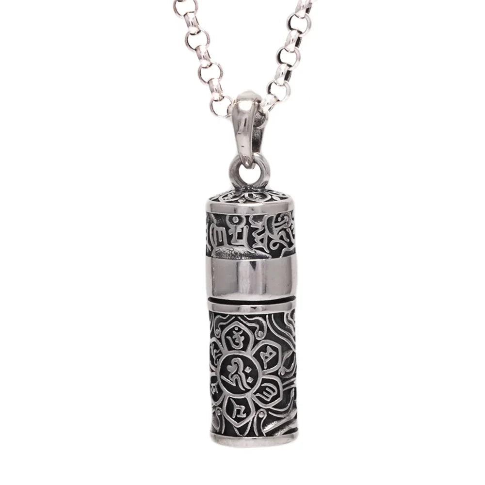 Sterling Silver 999 Vajra Pestle Amulet Charm Om Mani Padme Hum Pendant Necklace Openable Gawu Box Buddhist Jewelry - GQTORCH Jewelry