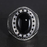 Real Pure 925 Sterling Silver Rings For Men With Natural Onyx paved with Black Zircon Turkish Finger Rings Man Wedding Band - GQTORCH Jewelry