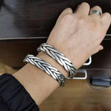 Heavy 999 Sterling Silver Braided Bracelet For Men Retro Solid Thick Handmade Viking Jewelry Opening Adjustable - GQTORCH Jewelry