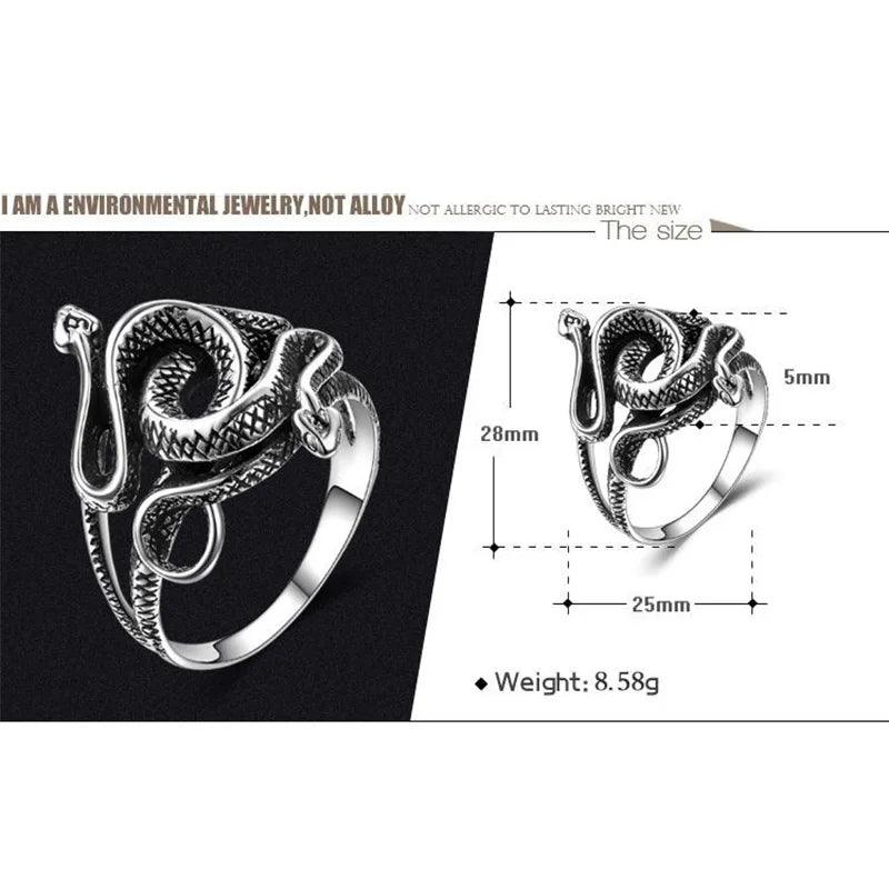 Real 925 Sterling Silver Snake Rings for Men Women TV Drama Natural Born Killers Retro Punk Fine Jewelry Best Gift For Fans - GQTORCH Jewelry
