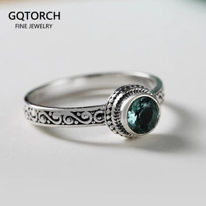 Real 925 Sterling Silver Rings Vintage Flower Carved Inlaid Natural Green Crystal Faceted Stone Elegant Womens Rings Accessories - GQTORCH Jewelry