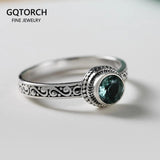 Real 925 Sterling Silver Rings Vintage Flower Carved Inlaid Natural Green Crystal Faceted Stone Elegant Womens Rings Accessories - GQTORCH Jewelry