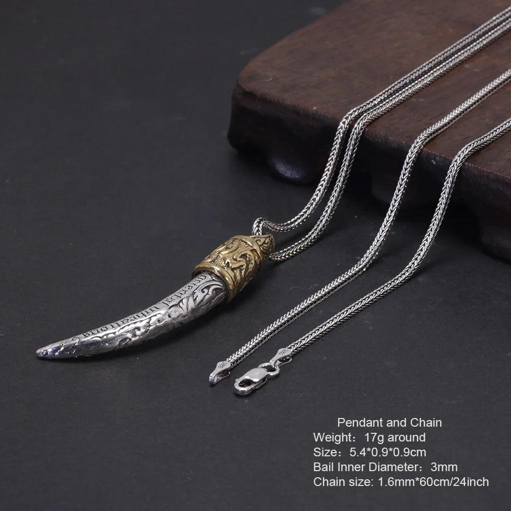 Real Pure 925 Sterling Silver Jewelry Wolf Tooth Pendant Necklace for Men Amulets and Talismans Retro Punk Viking Animal Jewelry - GQTORCH Jewelry