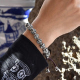 Real Solid 990 Silver Buddhist Bracelet Mens Mantra Beads Carved Six Words Om Mani Padme Hum For Tibetan Prayer Elastic Rope - GQTORCH Jewelry