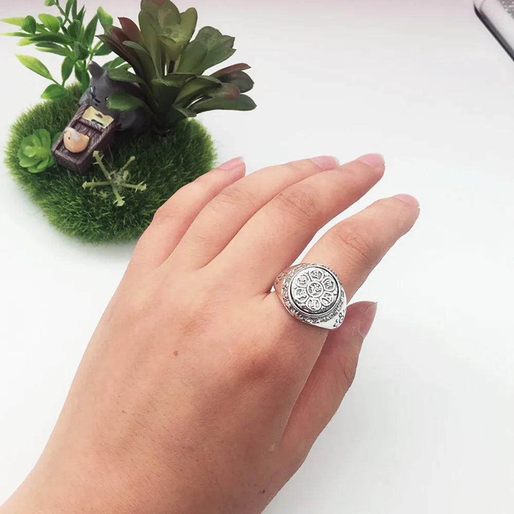 Real Solid 925 Sterling Silver Jewelry Vintage Buddha Six Words' Mantra Rings For Women And Men Bijouterie Fine - GQTORCH Jewelry