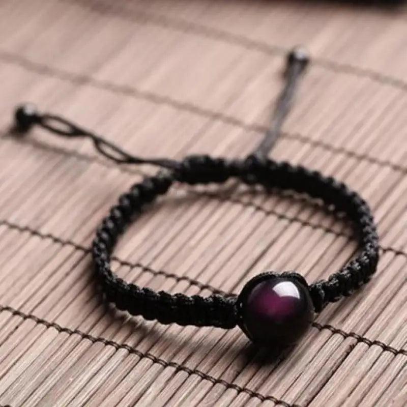 Energy Bracelets Bangles Natural Black Rainbow Eye Obsidian Bracelet Couple Hand Woven Lucky Red Rope Beads Ball For Men Women - GQTORCH Jewelry